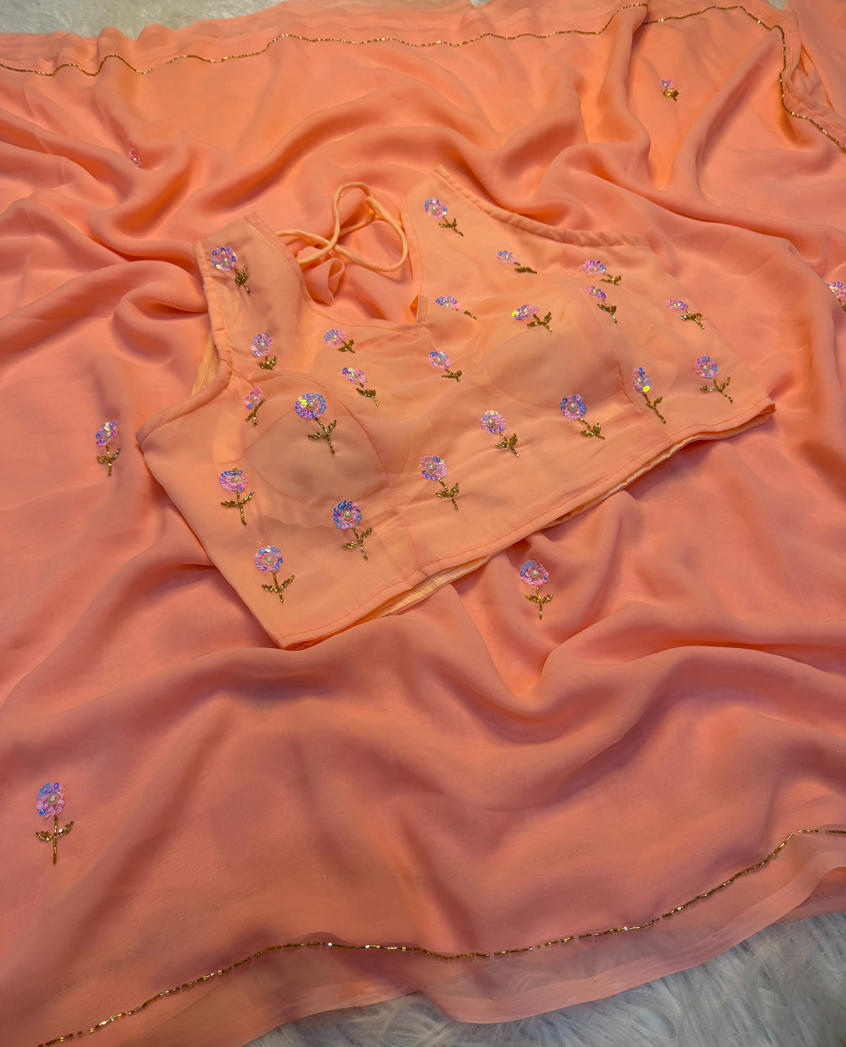 Pure georgette cutdhana handwork saree