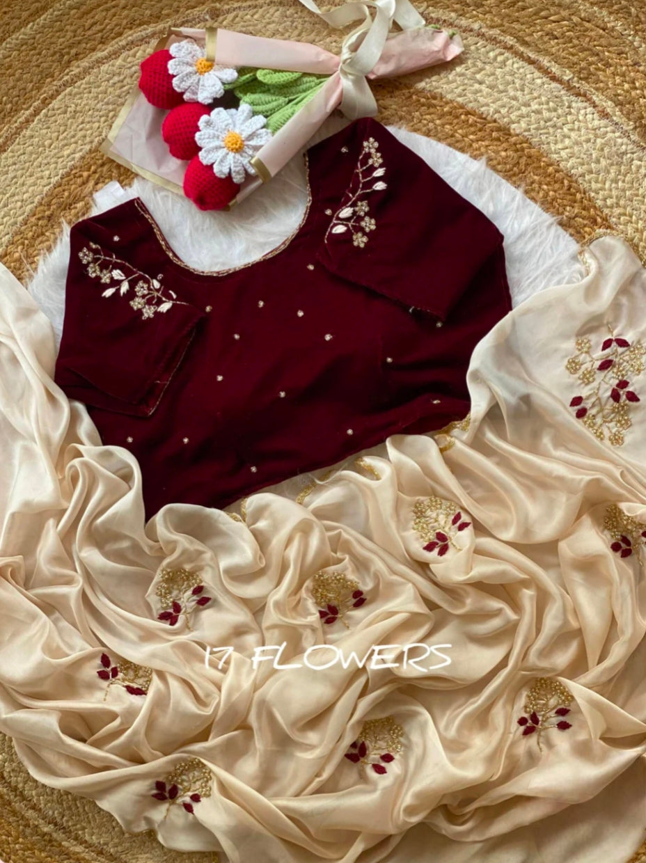 Rangoli silk saree with velvet blouse unstitched