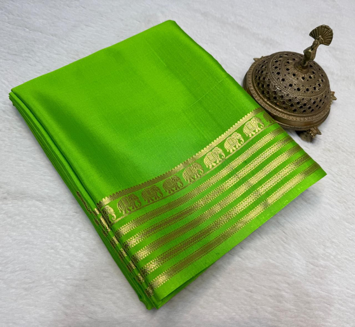 Semi Mysore silk budget range peacock boarder saree