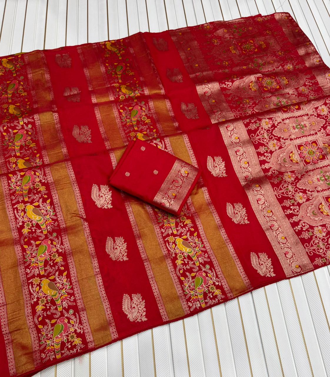 Kaddi georgette tissue meenakari saree