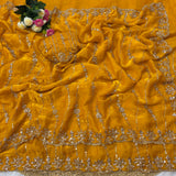Space silk gold beads work saree