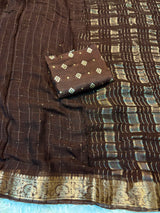 Viscose georgette checks sequins pattern sarees