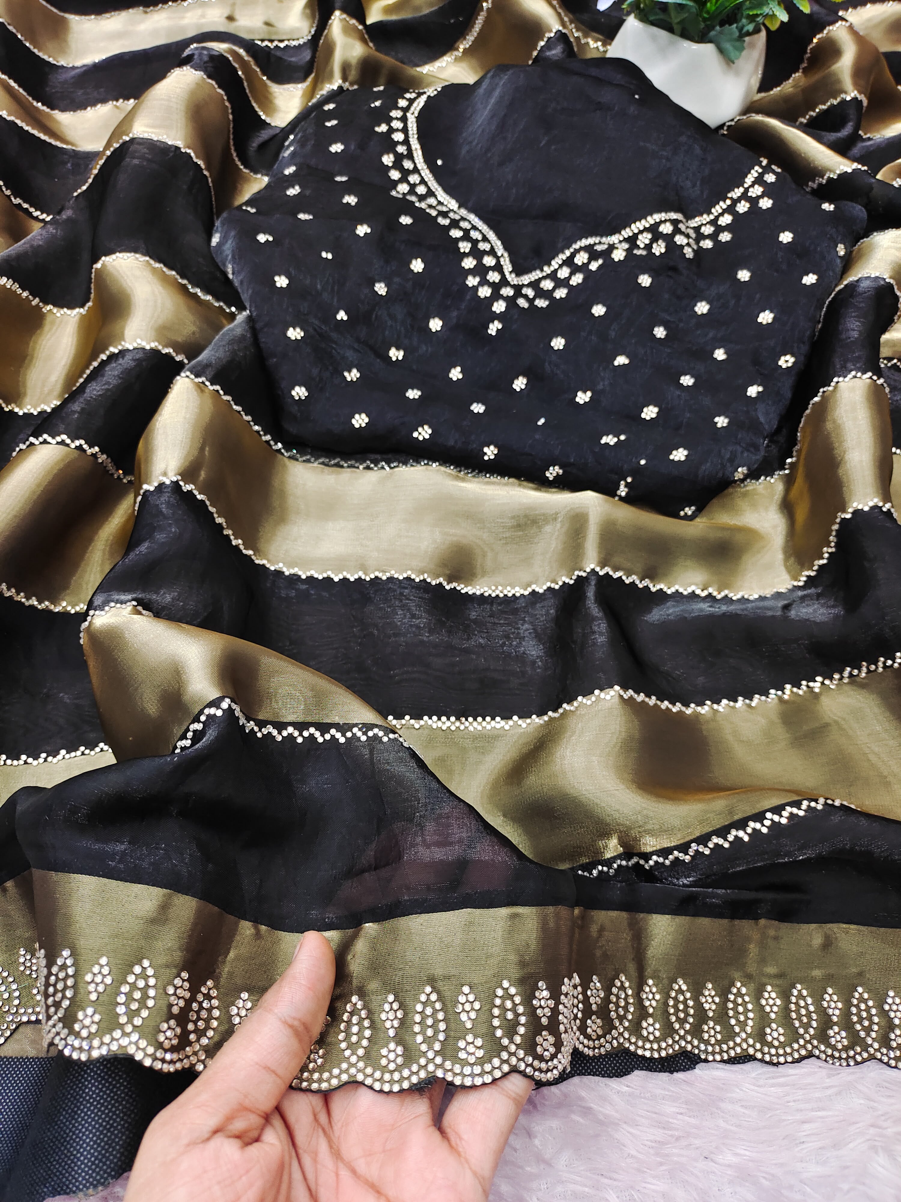 Space silk jharkan work sarees for party wear