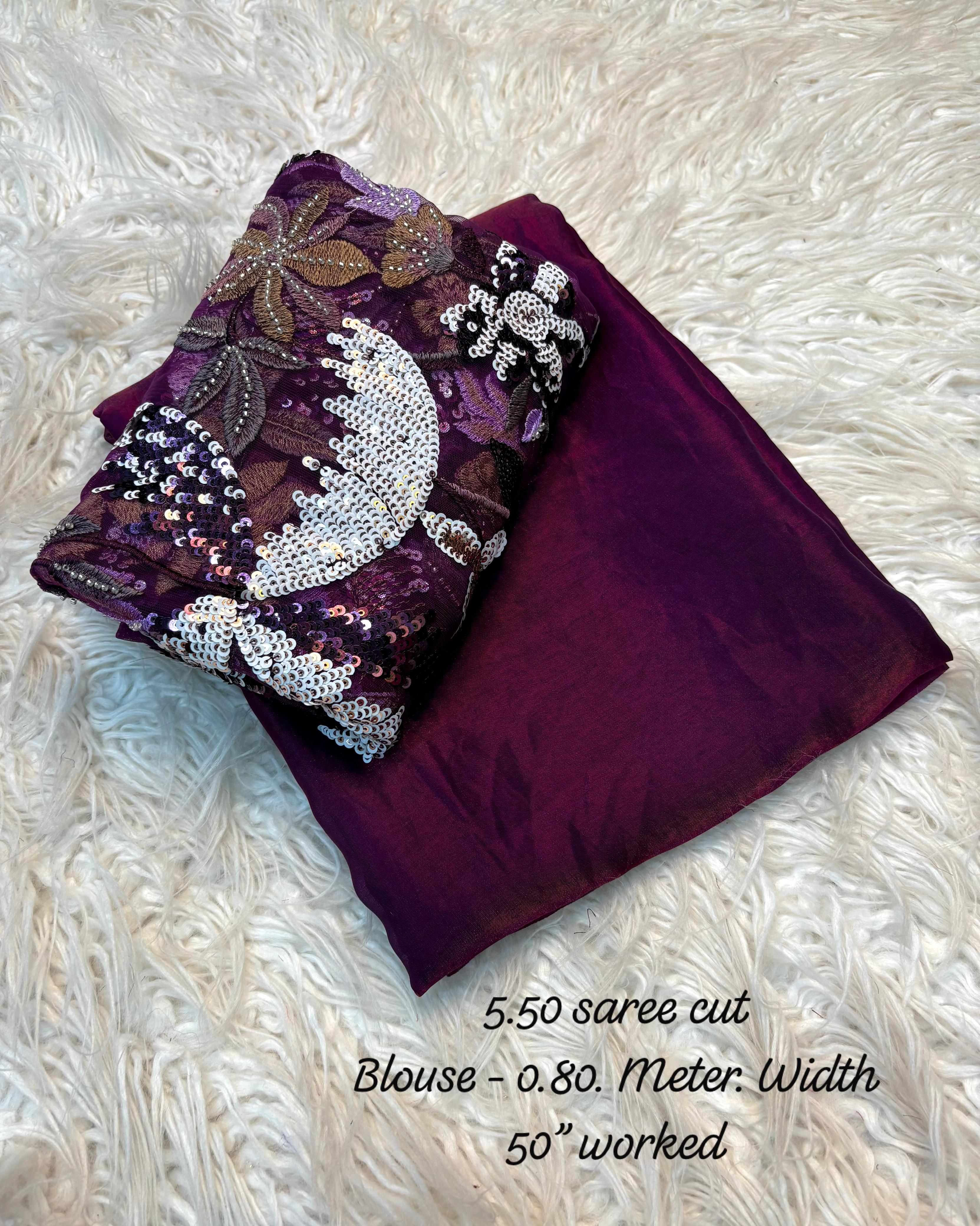 Dual tone space silk saree with 3d designer blouse