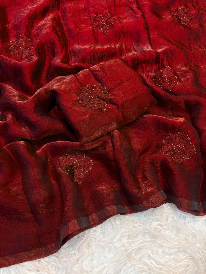 Dark mocha flower space silk saree