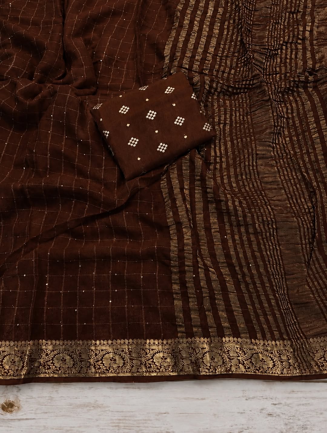 Viscose georgette checks pattern sarees