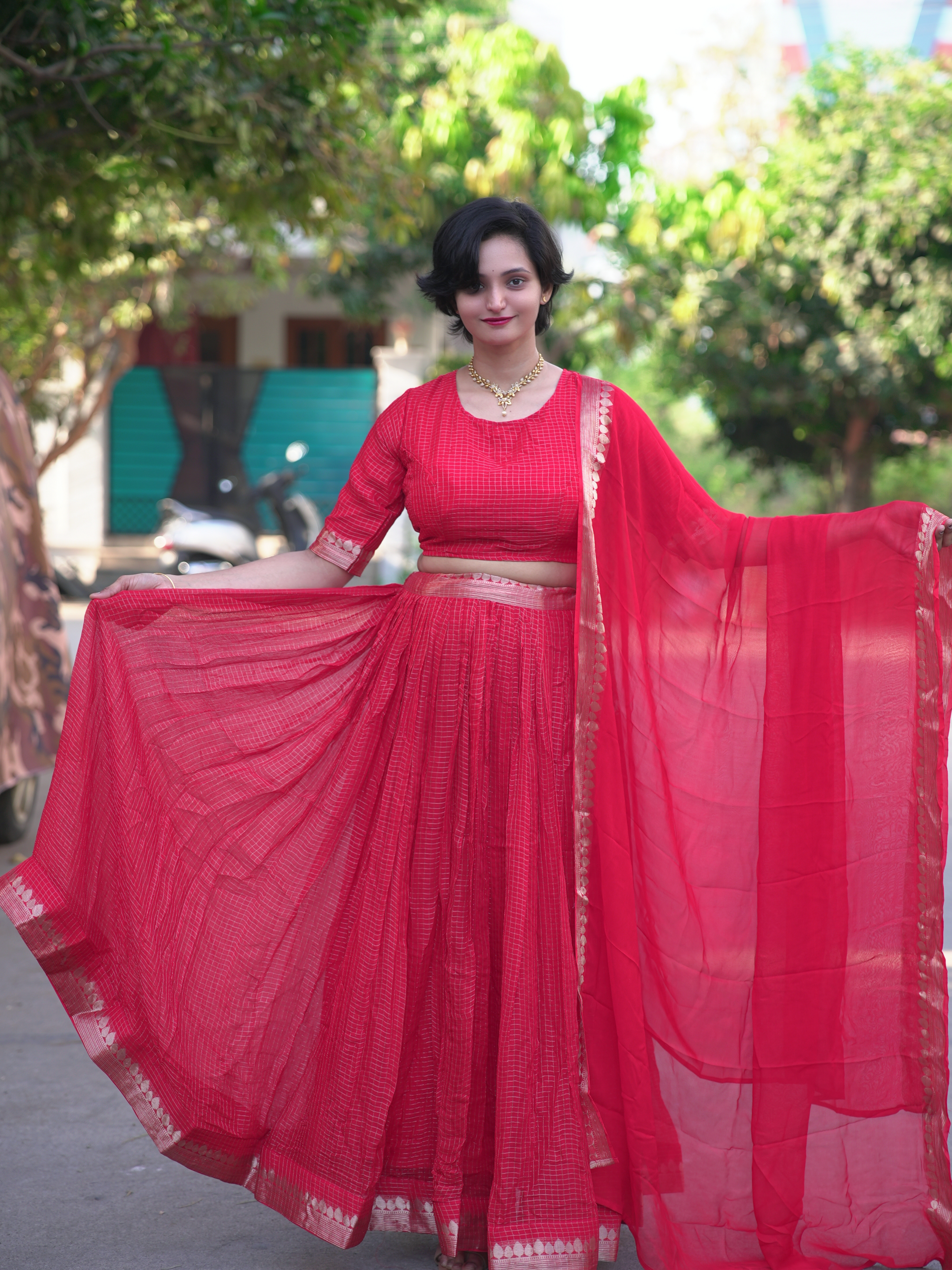 Vintage checks half saree lehanga set