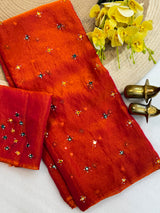Mirror work soft moss georgette saree