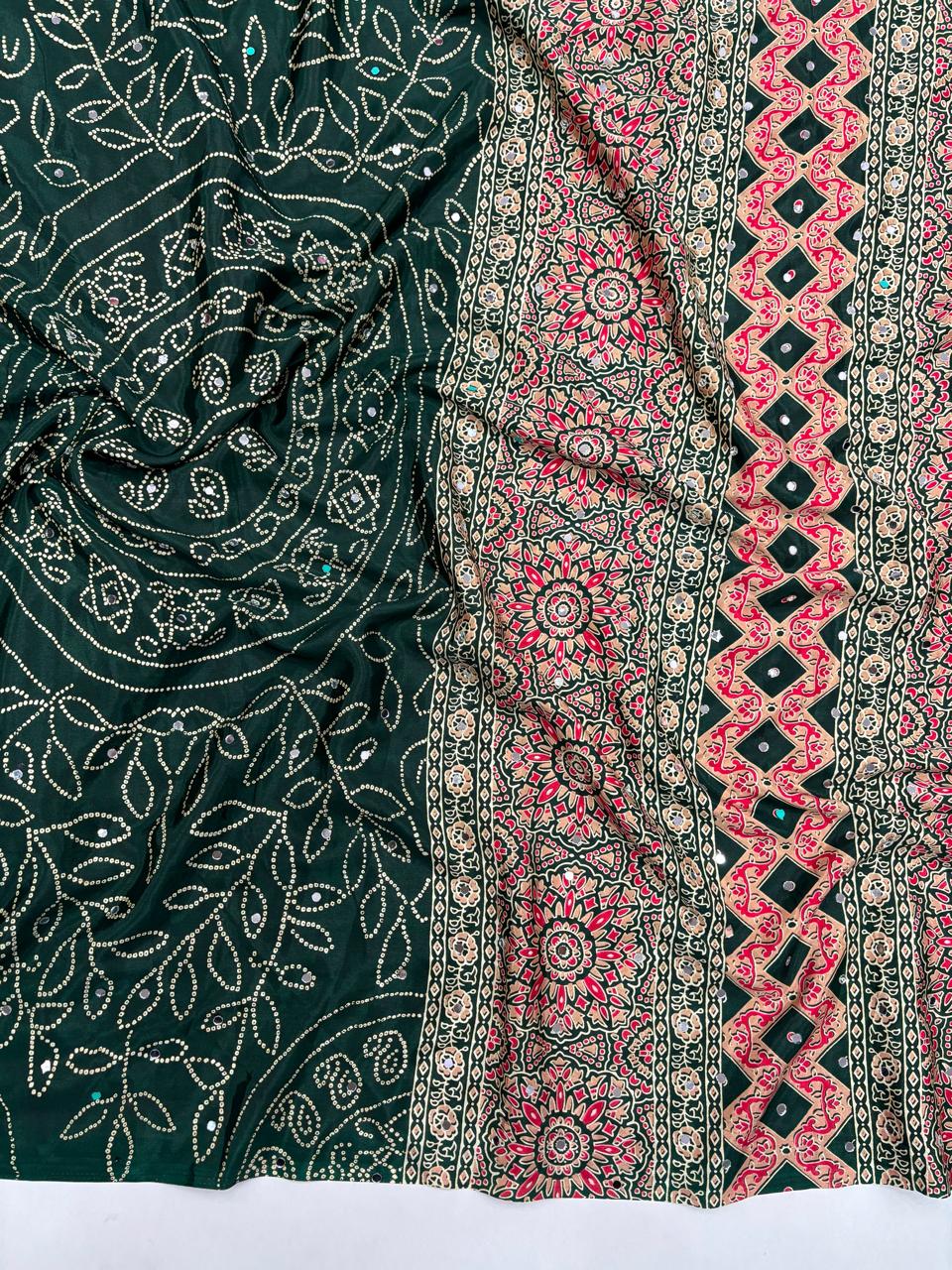 Ajrak design crepe silk mirror saree