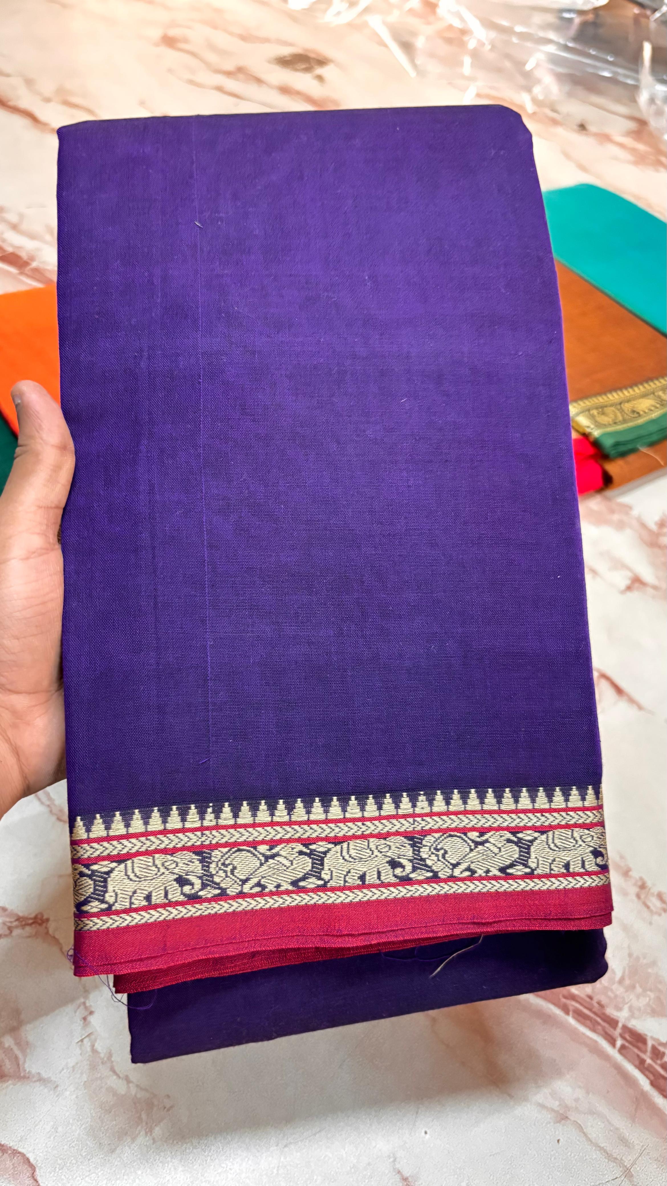Narayanpeta Mercerised Cotton elephant small boarder saree