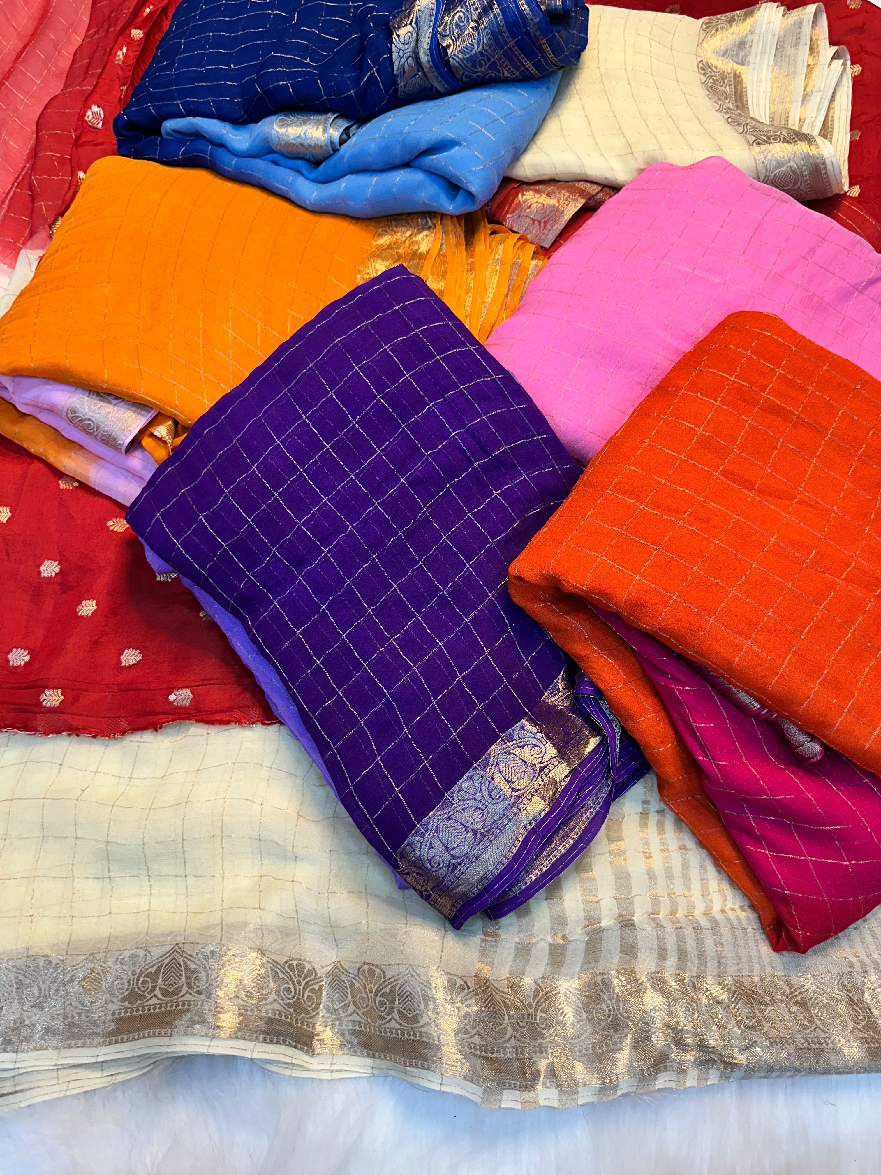 2 shaded viscose georgette checks saree