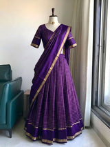 Viscose georgette vintage checks fully stitched half sareee