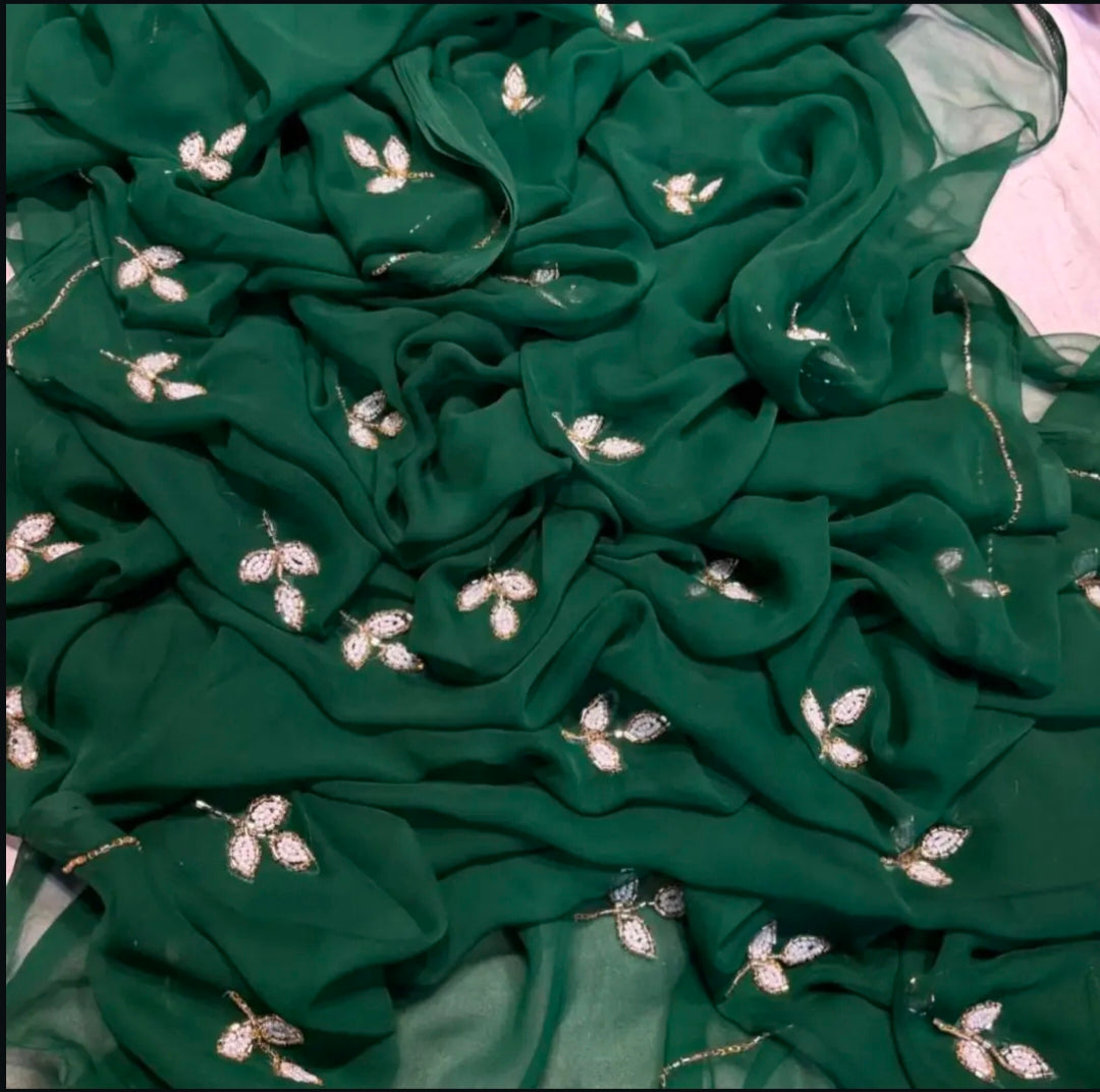 Soft chiffon saree leaf pattern