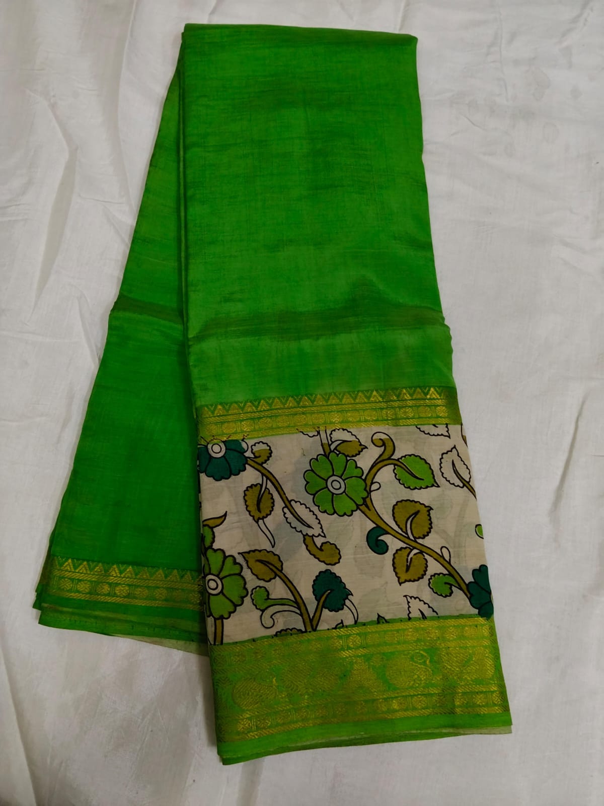 Mangalagiri silk handloom kalamkari gap boarder saree