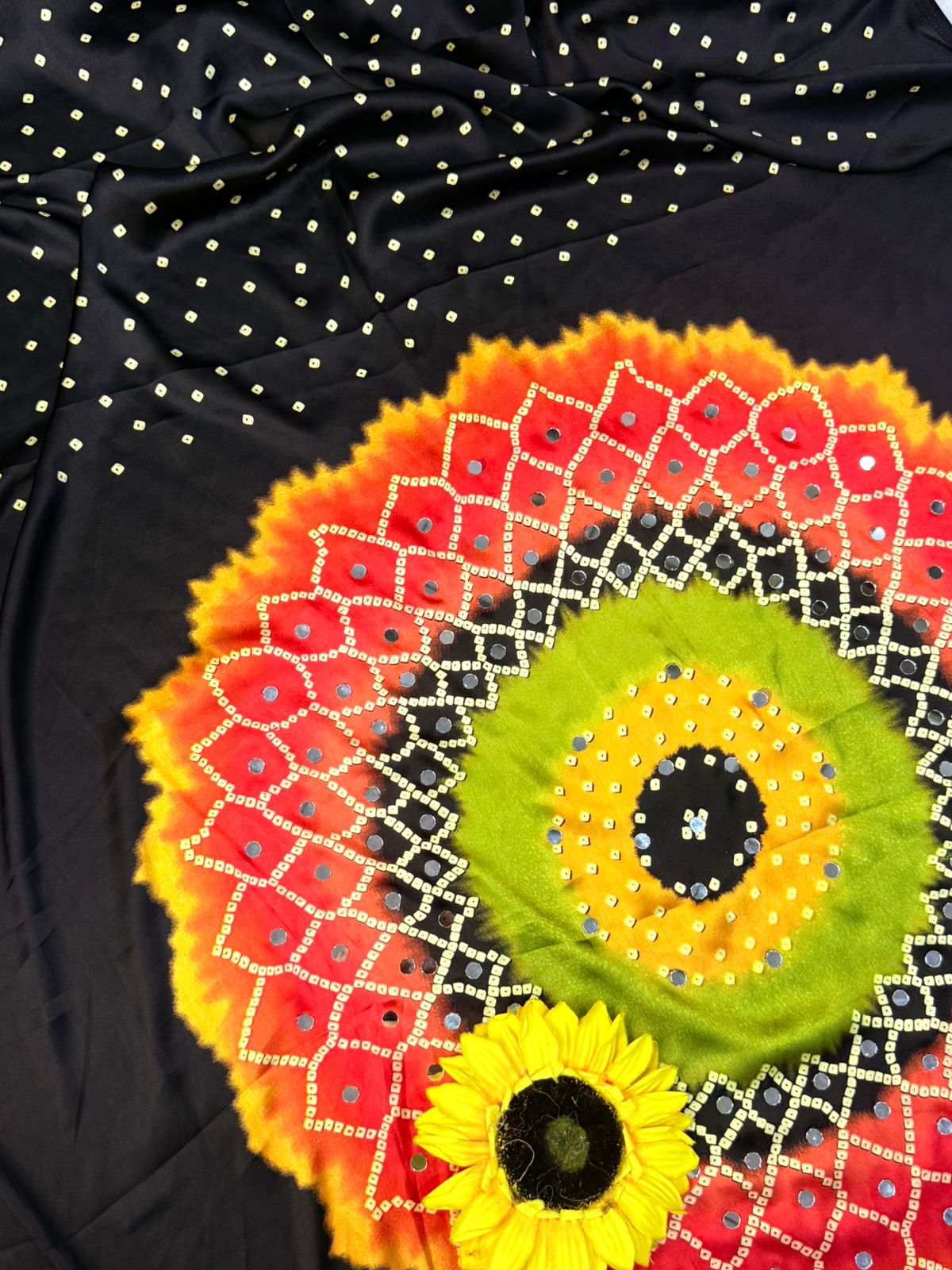Ganji bandhej silk mirror work soft saree