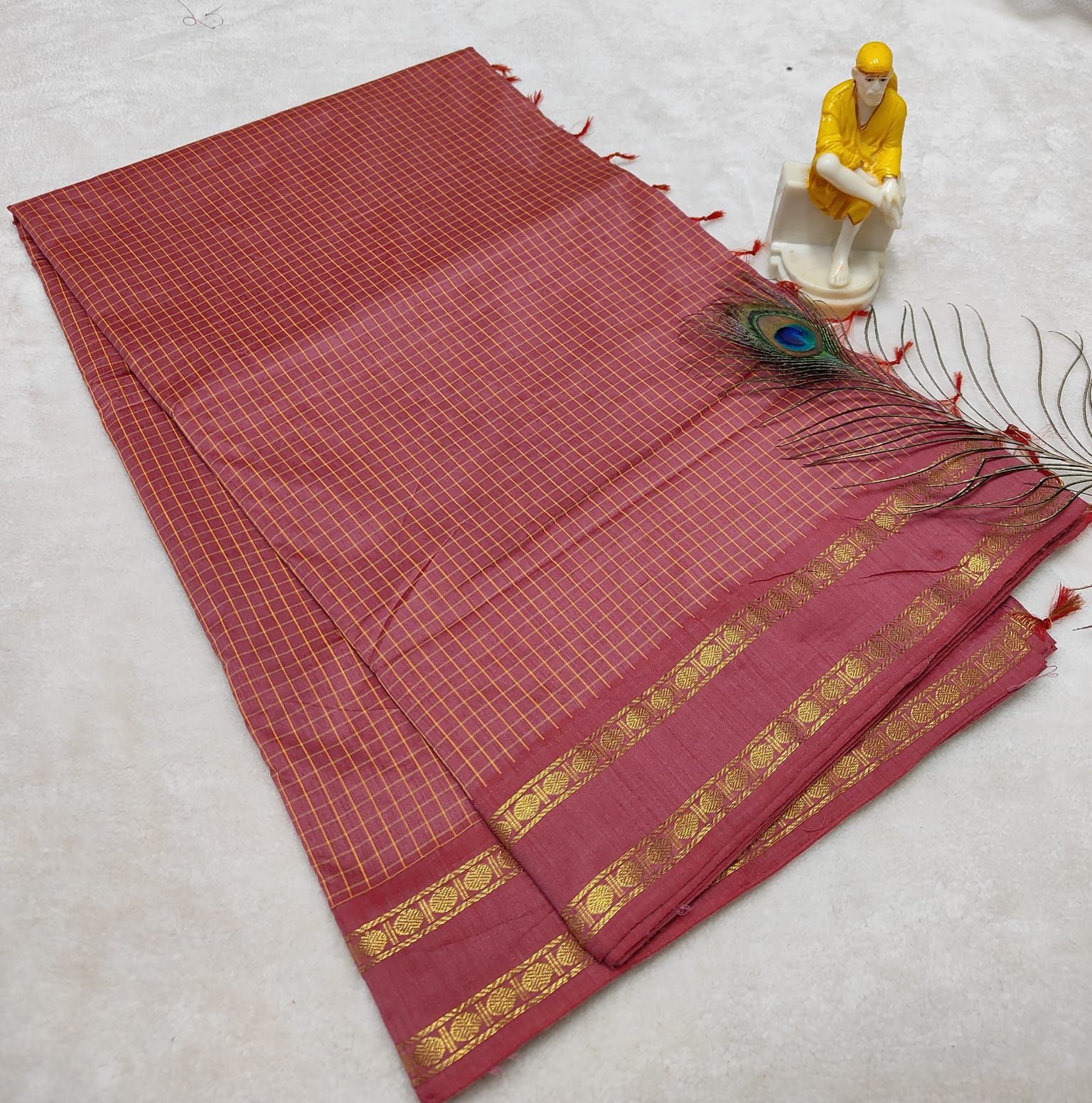 Kalyani Vintage Checked gap boarder saree
