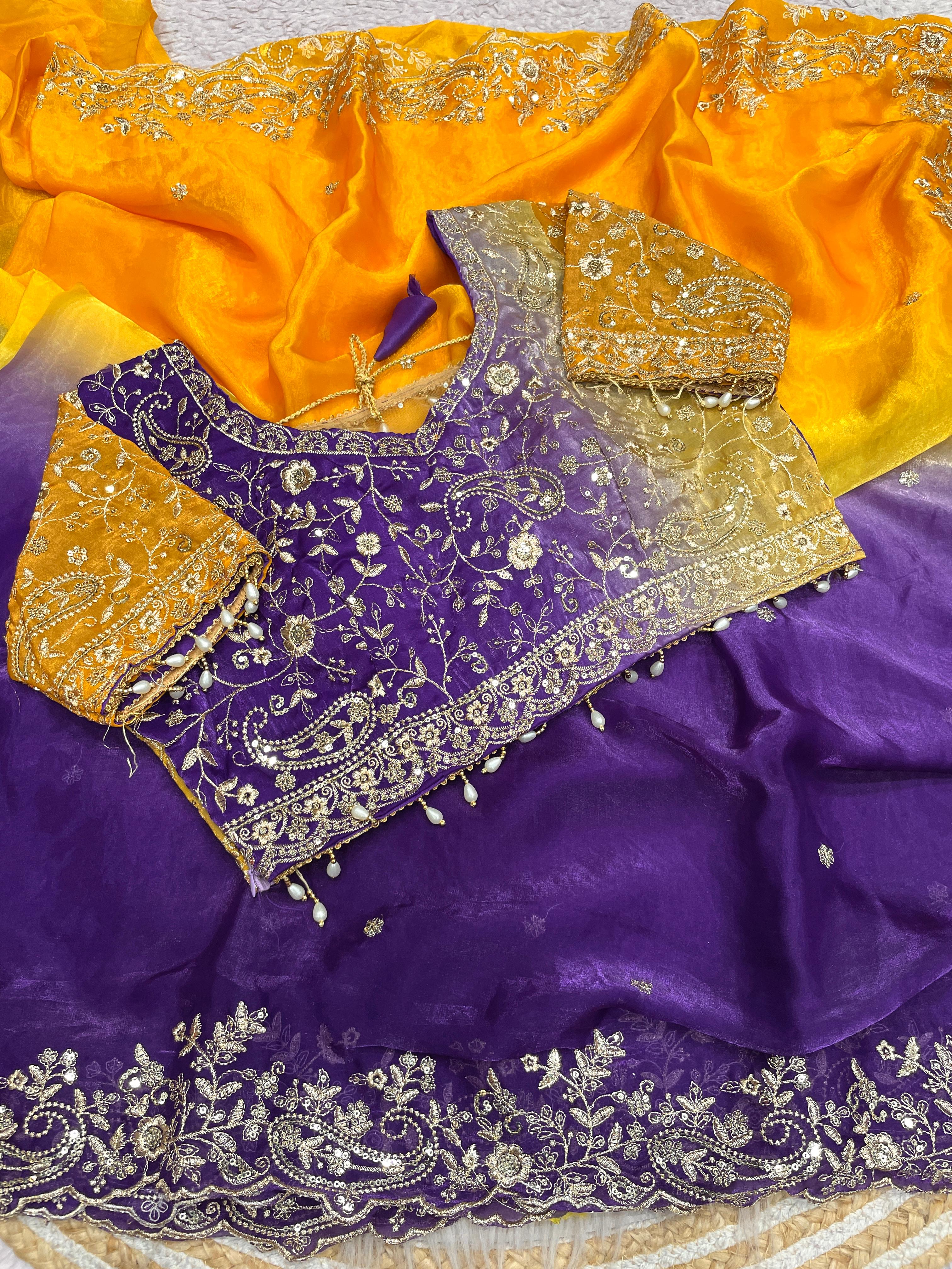 Space Silk Embroidery work saree with stitched blouse