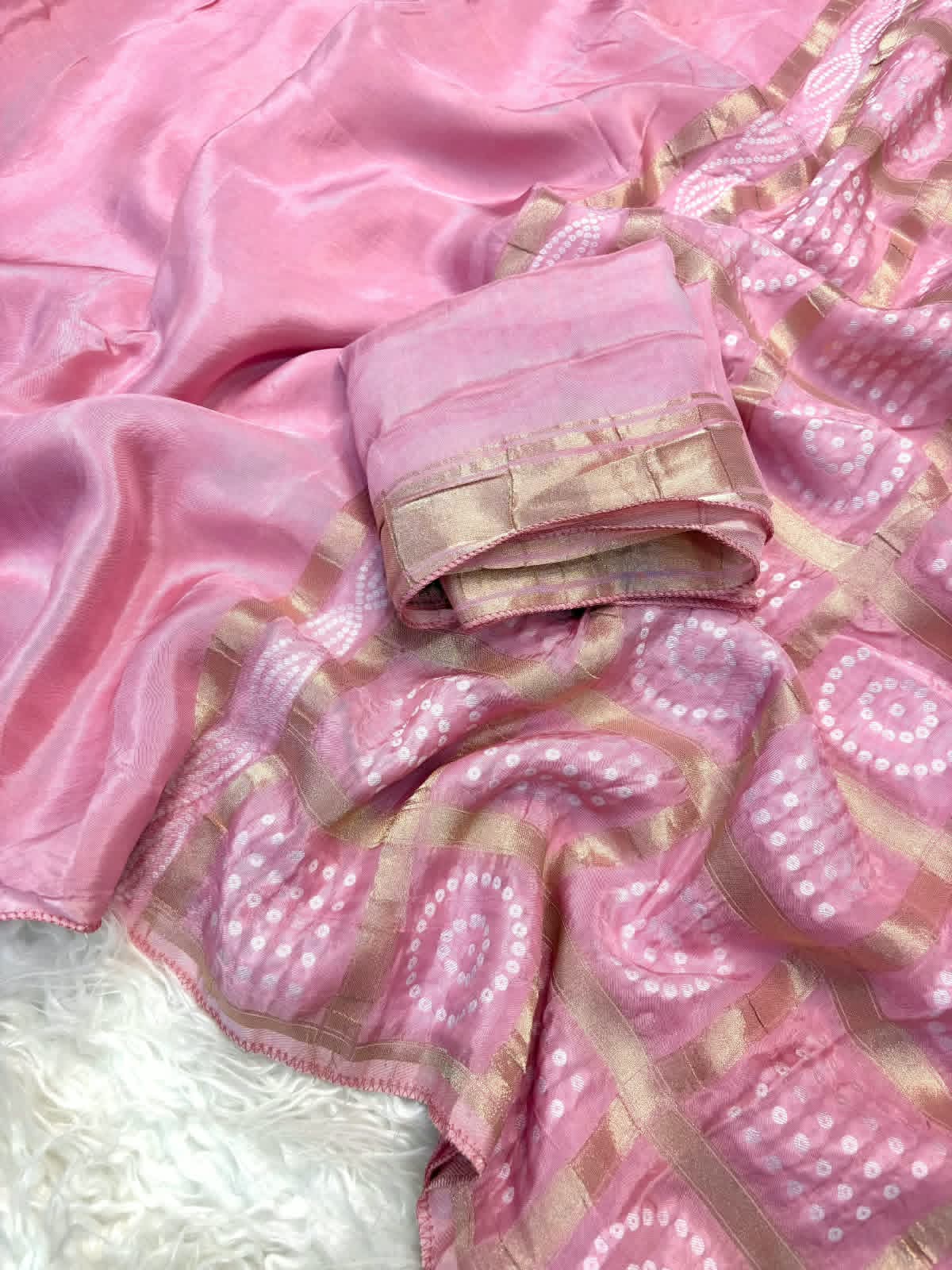 Premium Mysore silk saree with bandhej pallu and blouse