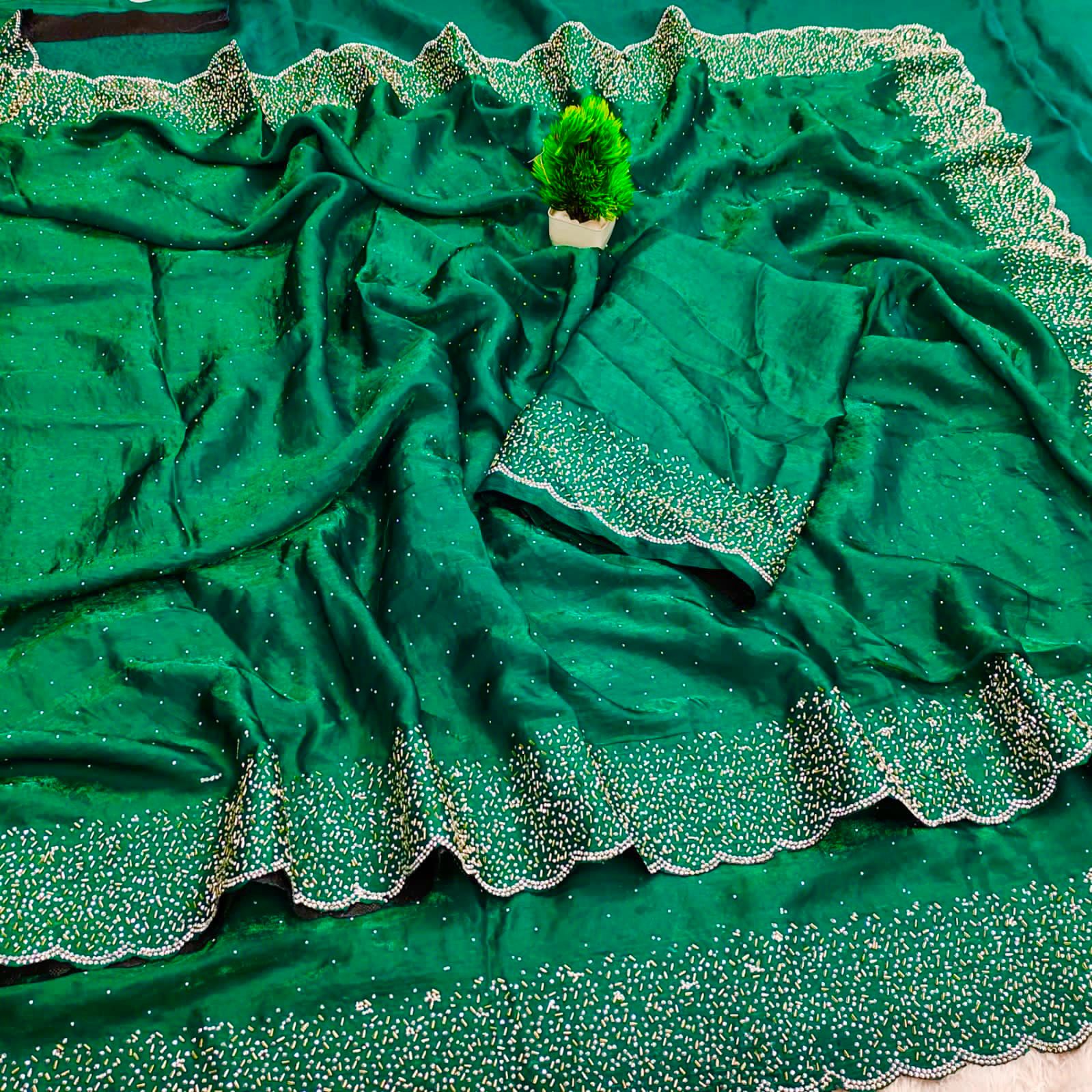 Space silk Diamond work saree