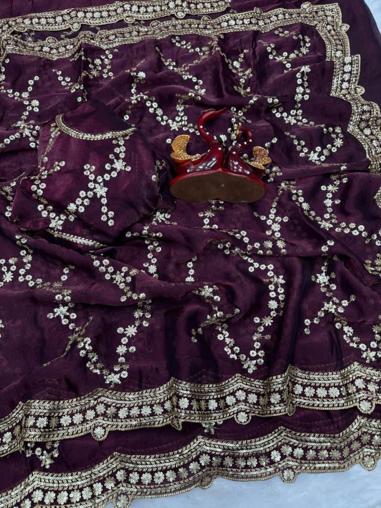 Space silk sequence work saree