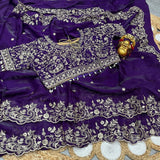 Space Silk Embroidery work saree with stitched blouse
