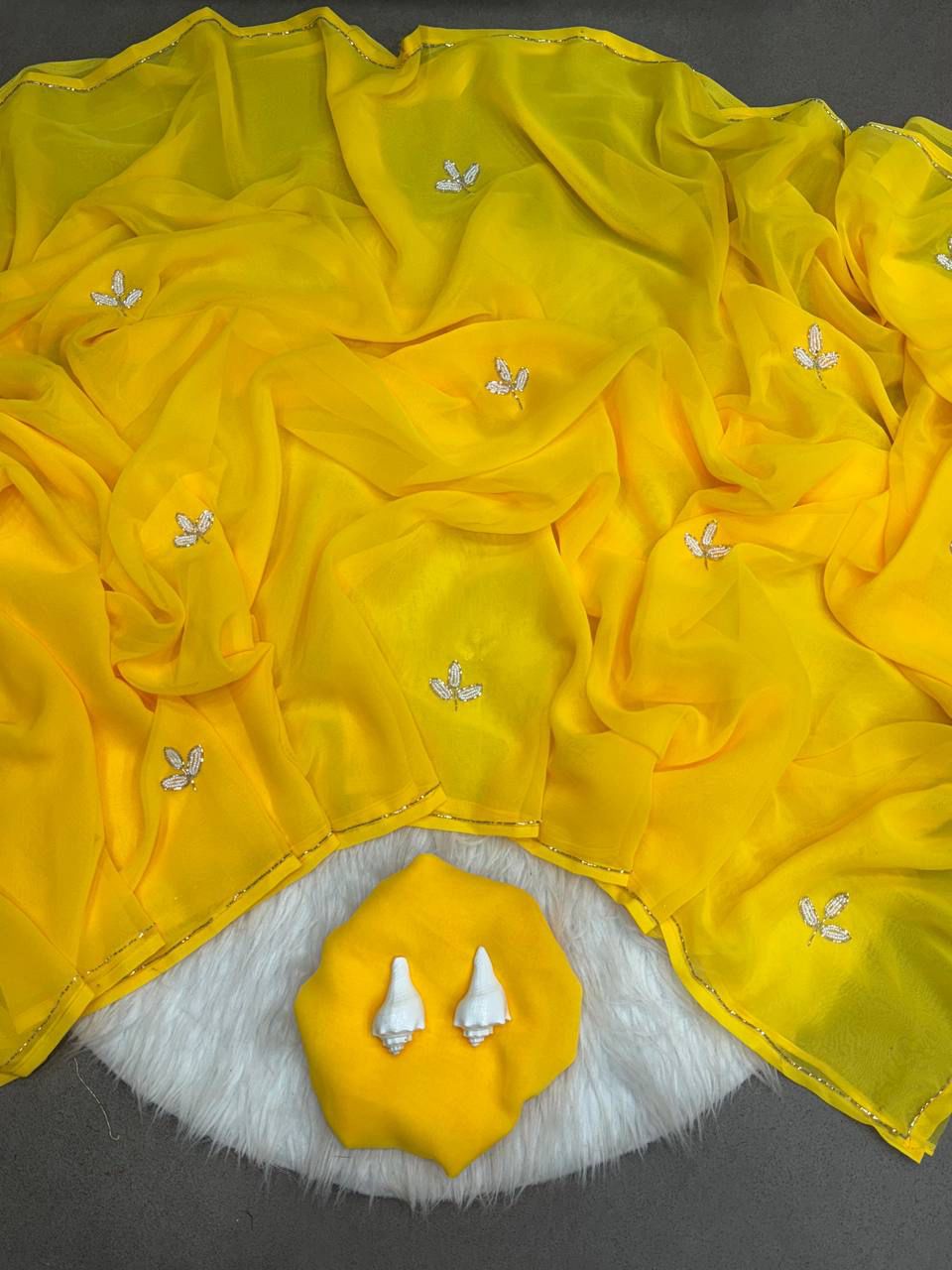 Soft chiffon saree leaf pattern