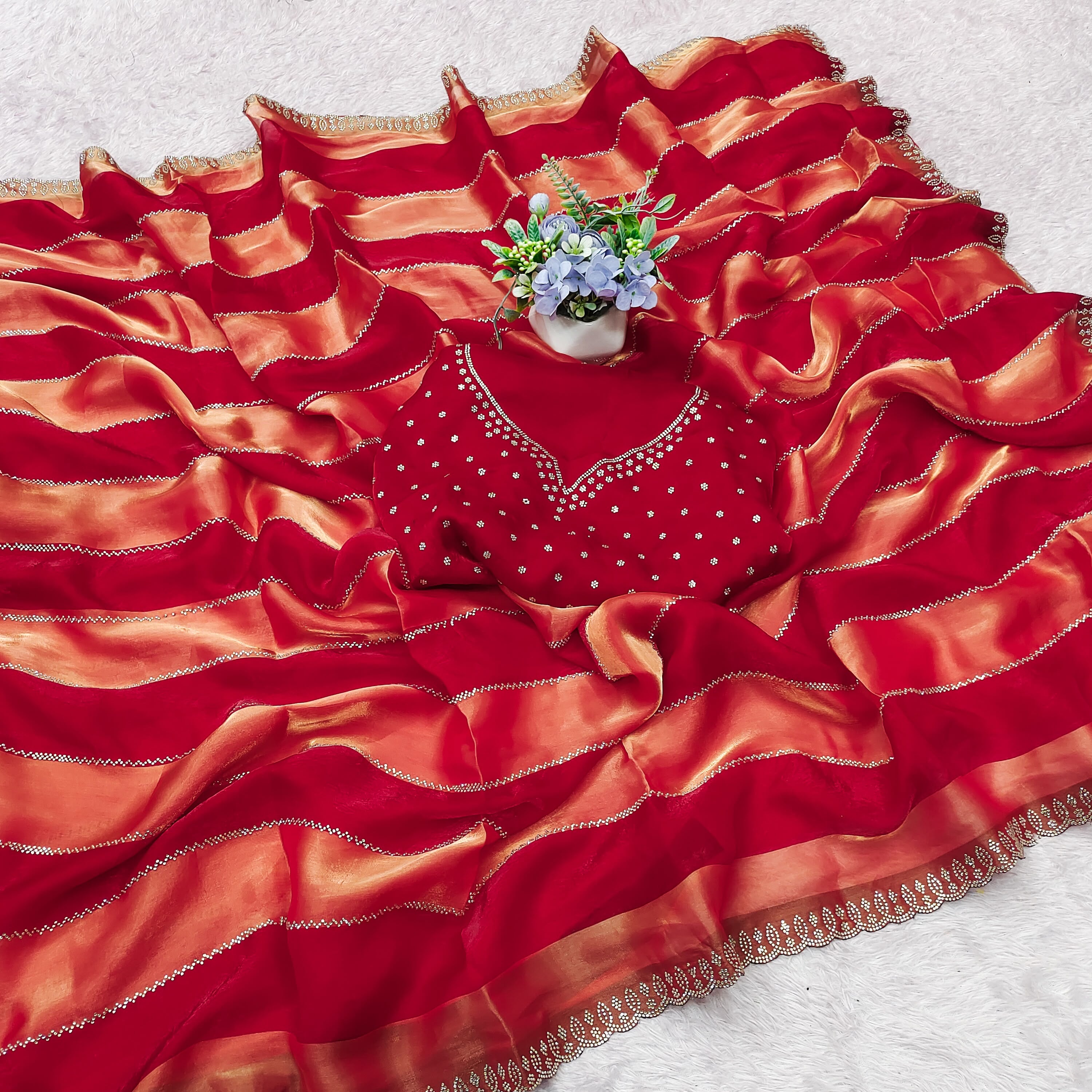 Space silk jharkan work sarees for party wear