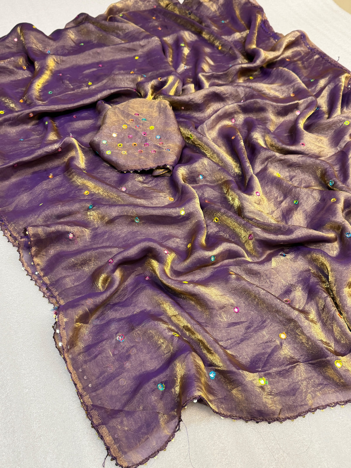 Moss space silk arco mirror work saree