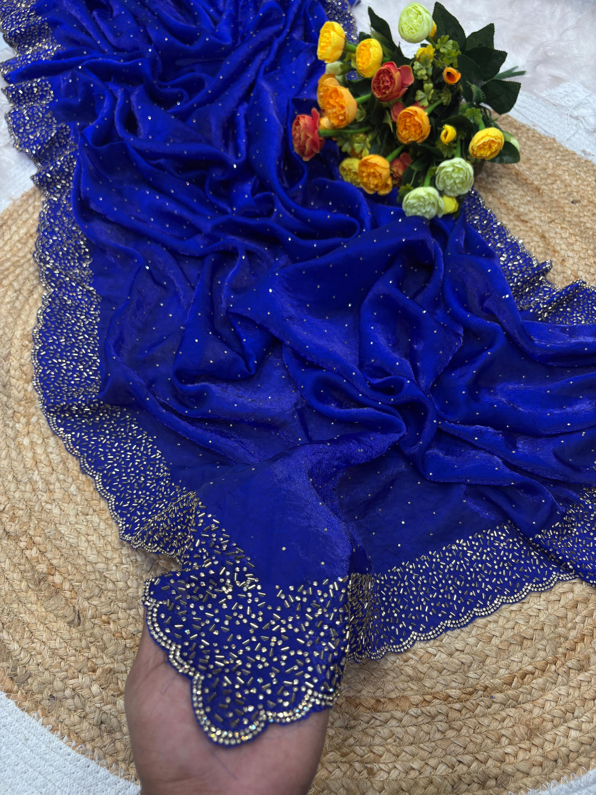 Space silk Diamond work saree