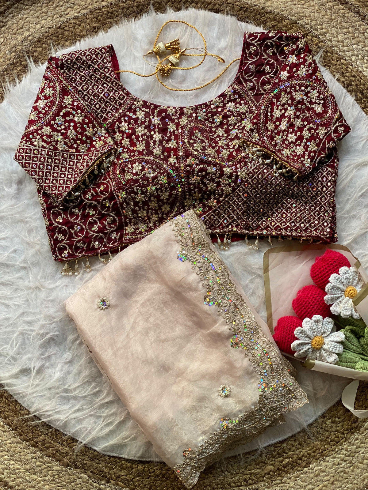 Space silk fully stitched designer blouse with saree