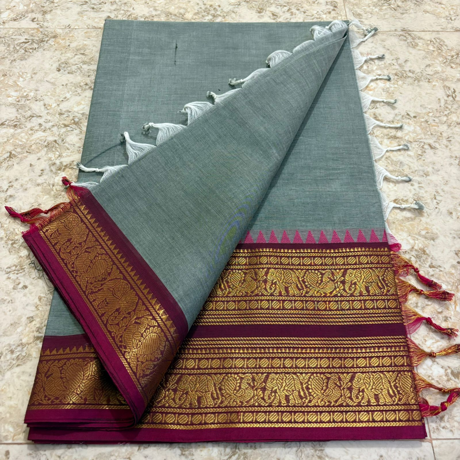 Chettinadu Pure Cotton kanchi zari Saree