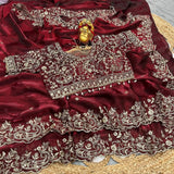 Space Silk Embroidery work saree with stitched blouse