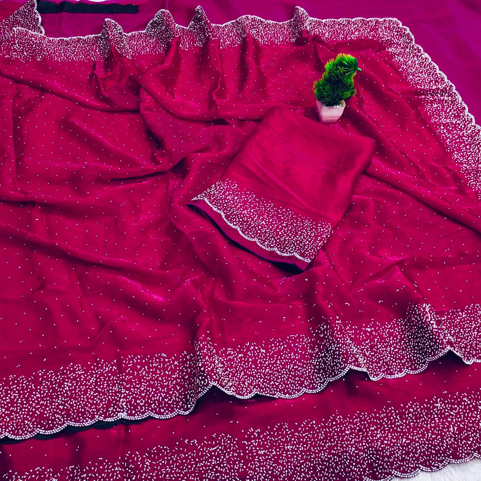 Space silk Diamond work saree