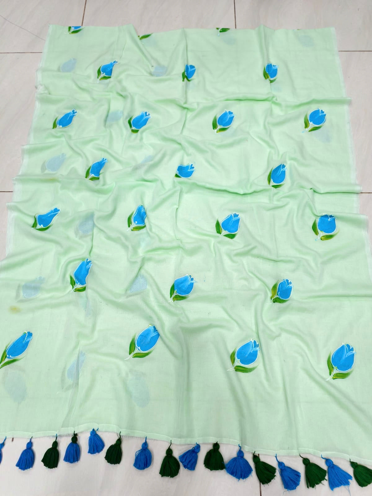 Mul cotton Tulip hand painted saree