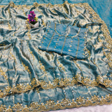 Space silk gold beads work saree