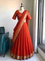 Viscose georgette checks sequins full stitched lehanga/halfsaree