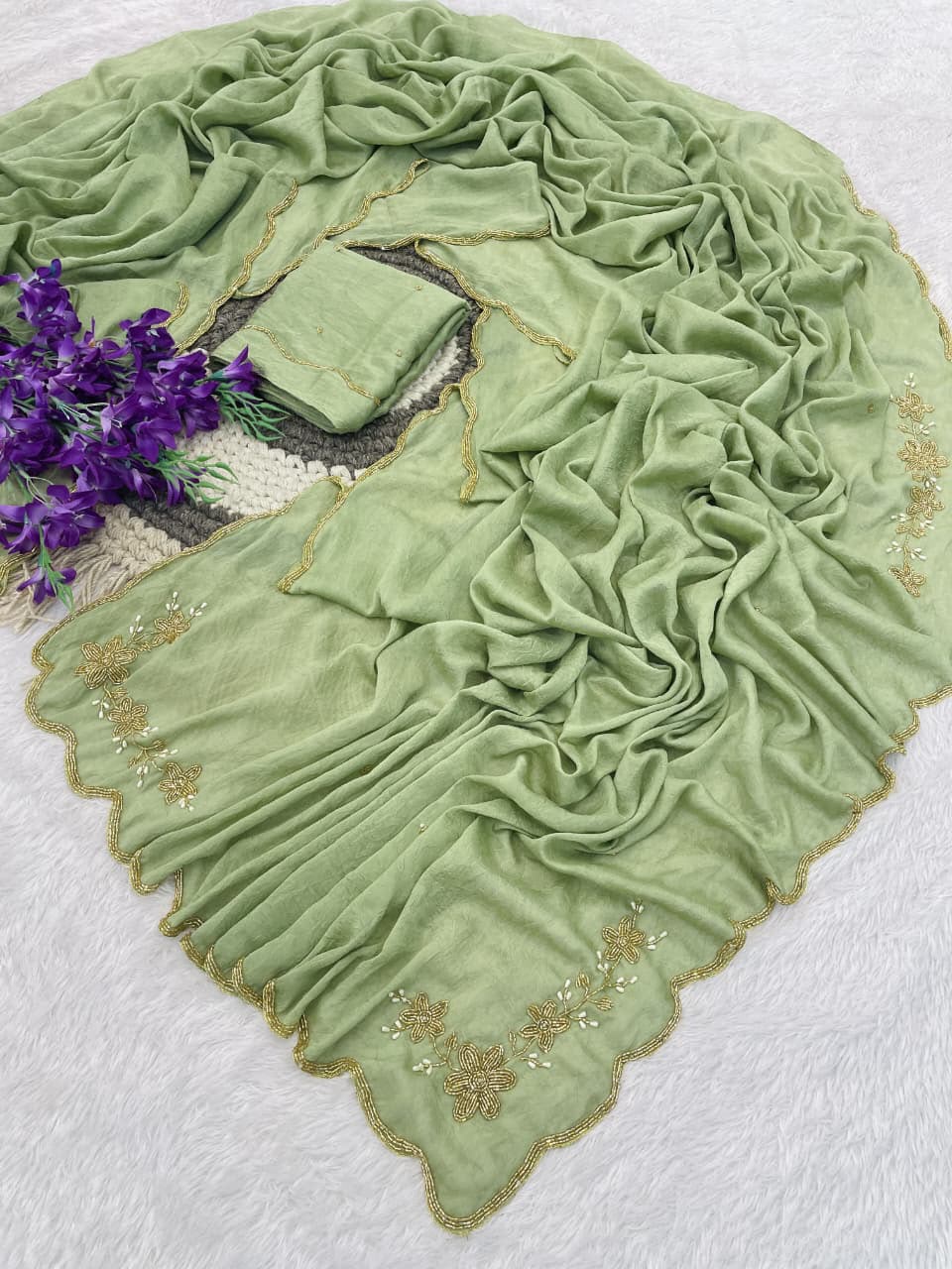 Rangoli crush pure handwork saree
