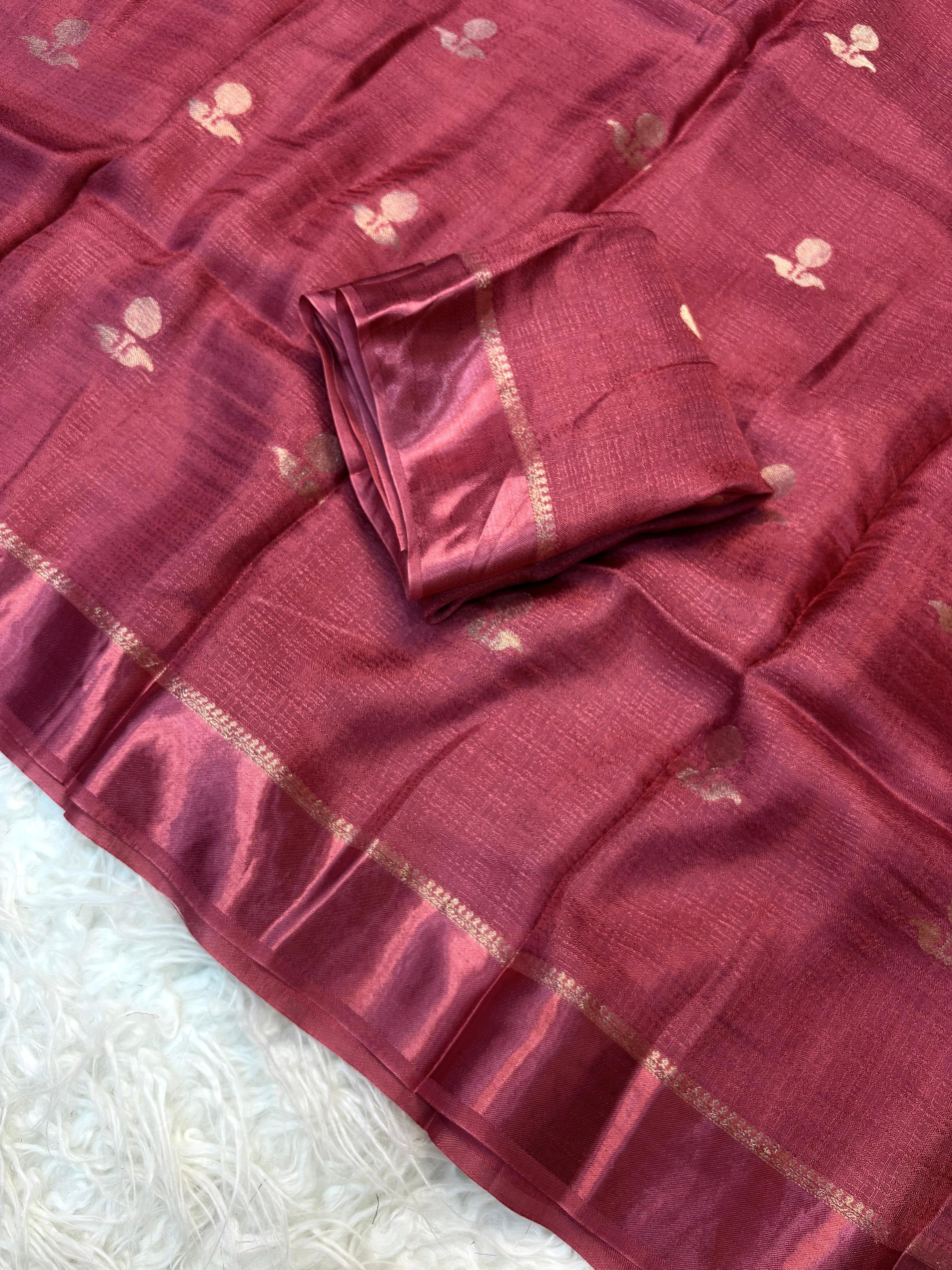 Jute silk viscose leaf pattern saree