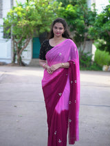 Chiffon leaf pattern dual shade saree