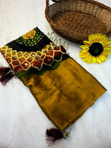 Ganji bandhej silk mirror work soft saree