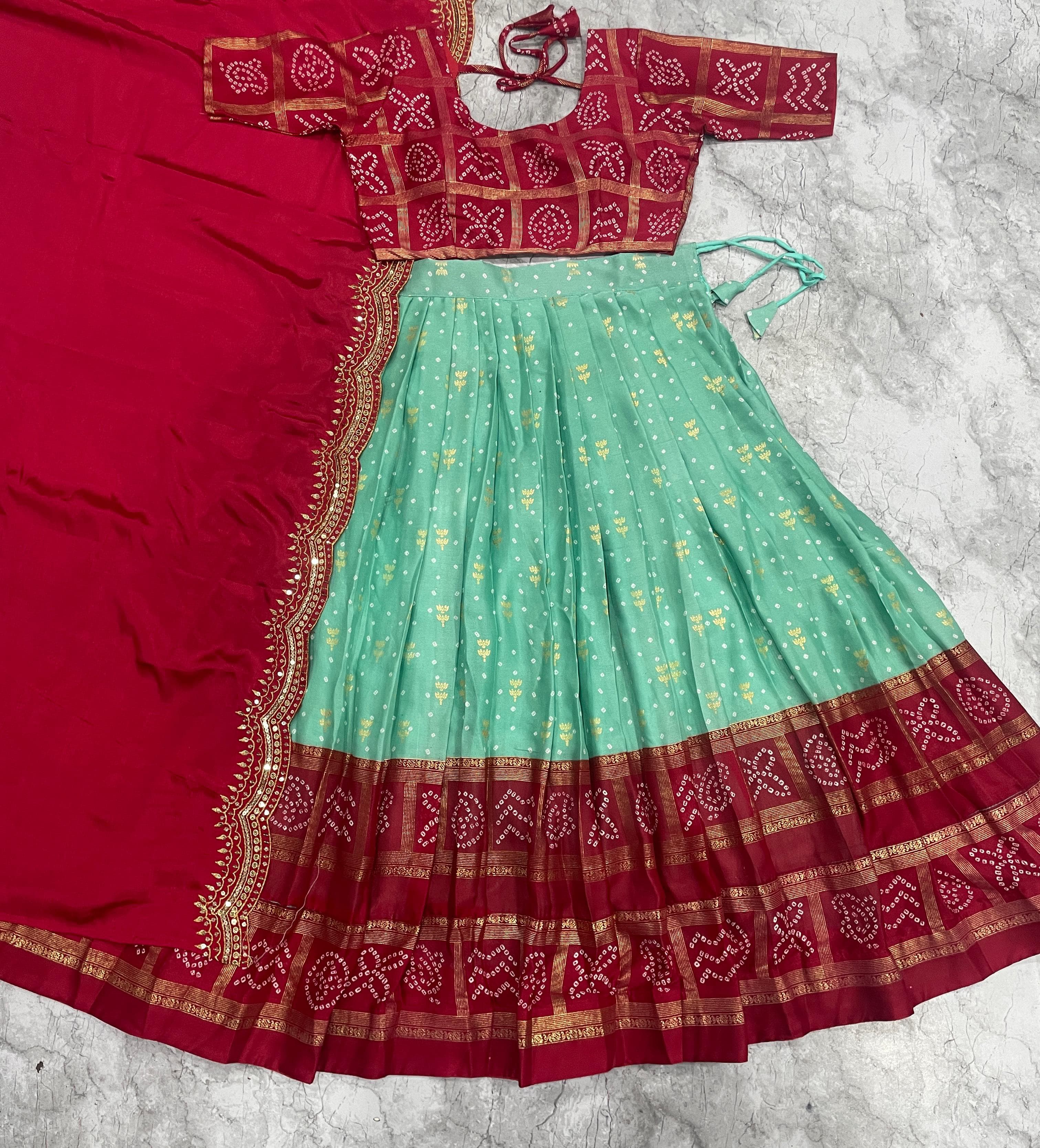 Moss georgette fully stitched festive lehanga/halfsaree