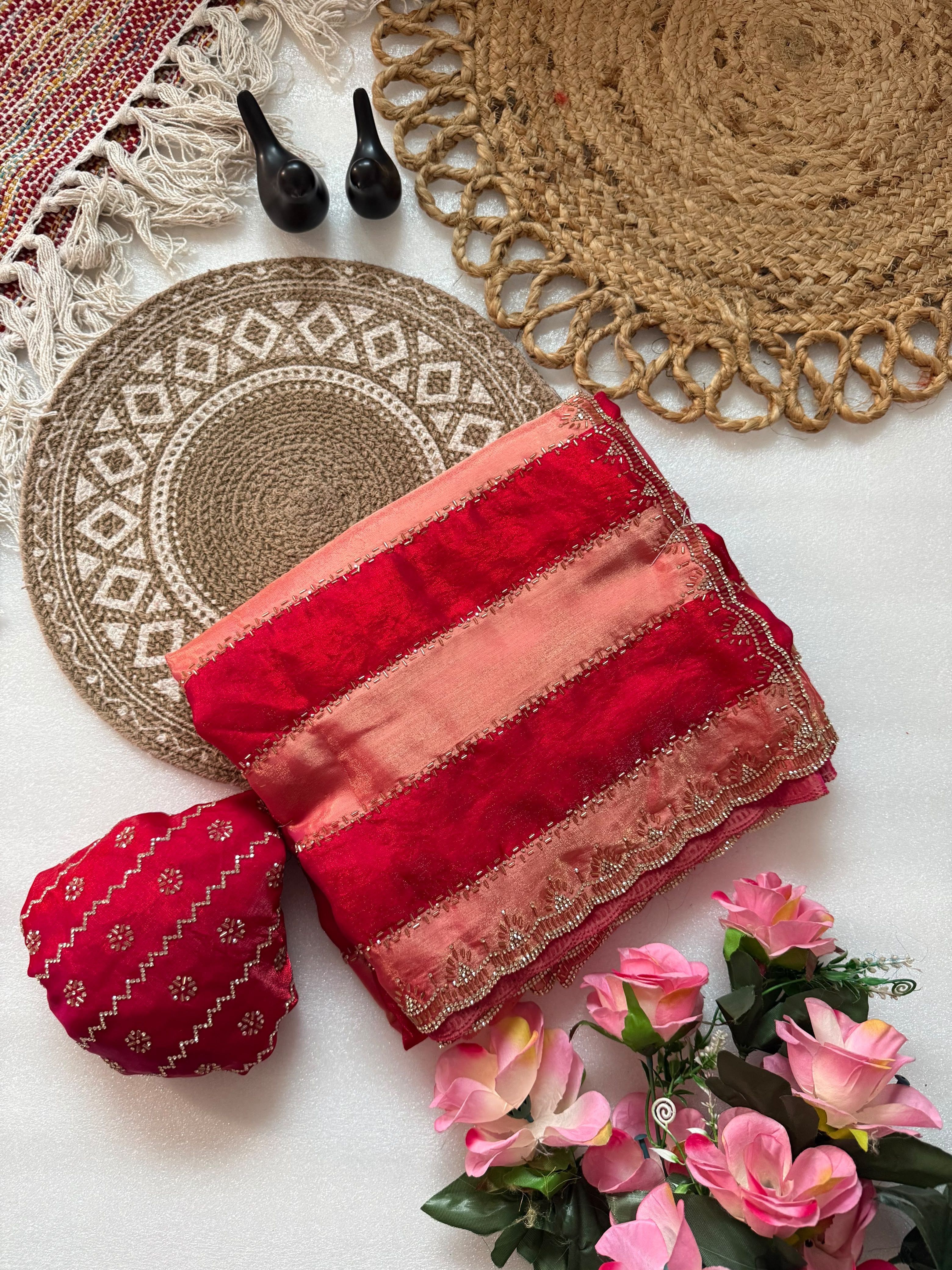 Space silk jharkan work sarees for party wear