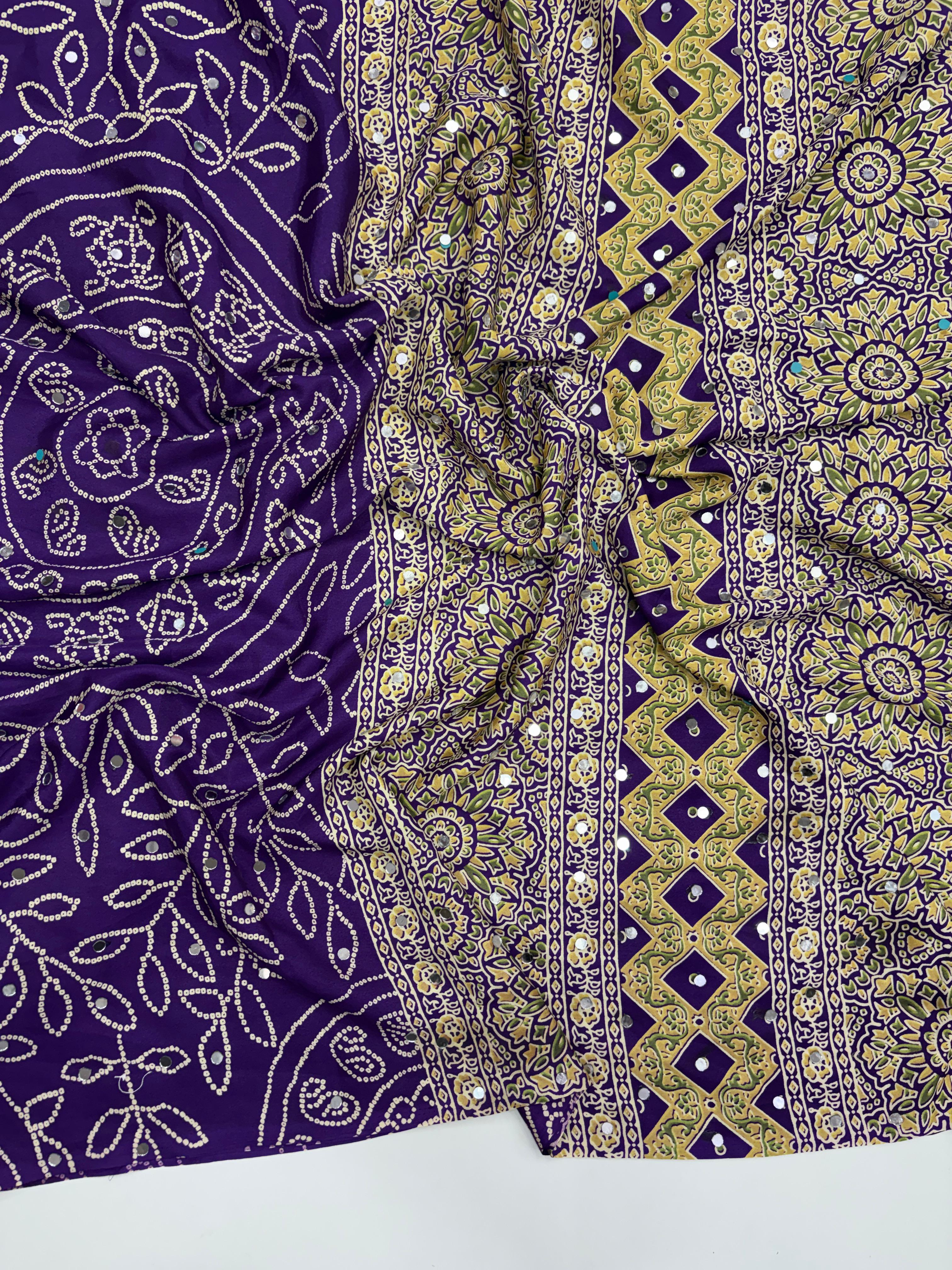 Ajrak design crepe silk mirror saree