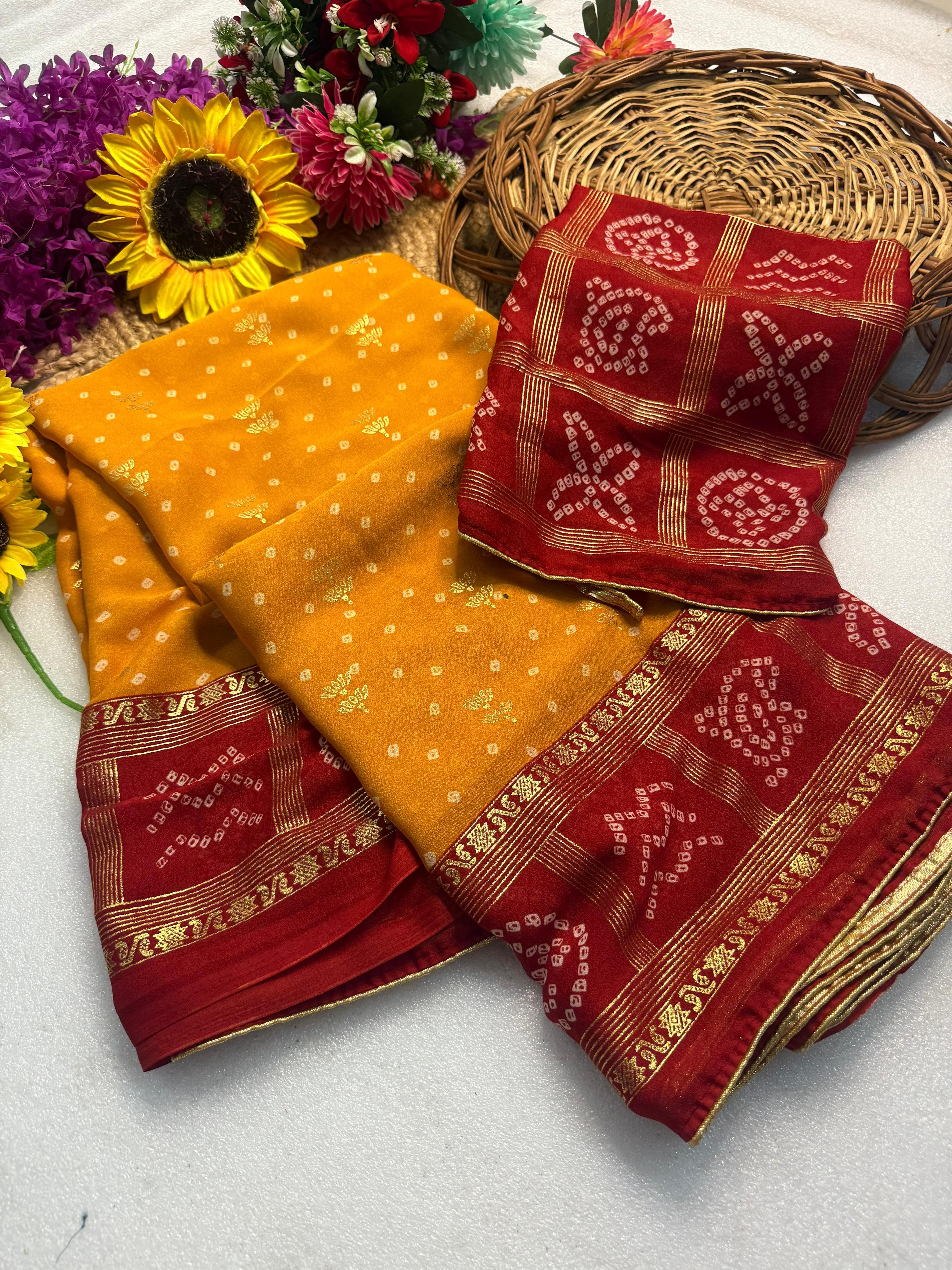 Moss Georgette Bandej Saree