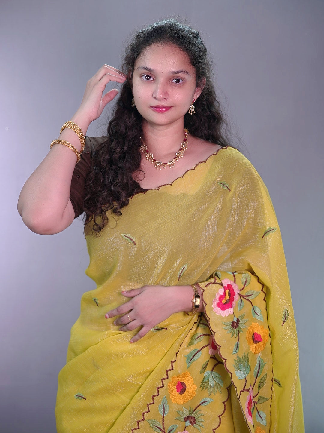 Crunchy fabric cutowork embroidery saree