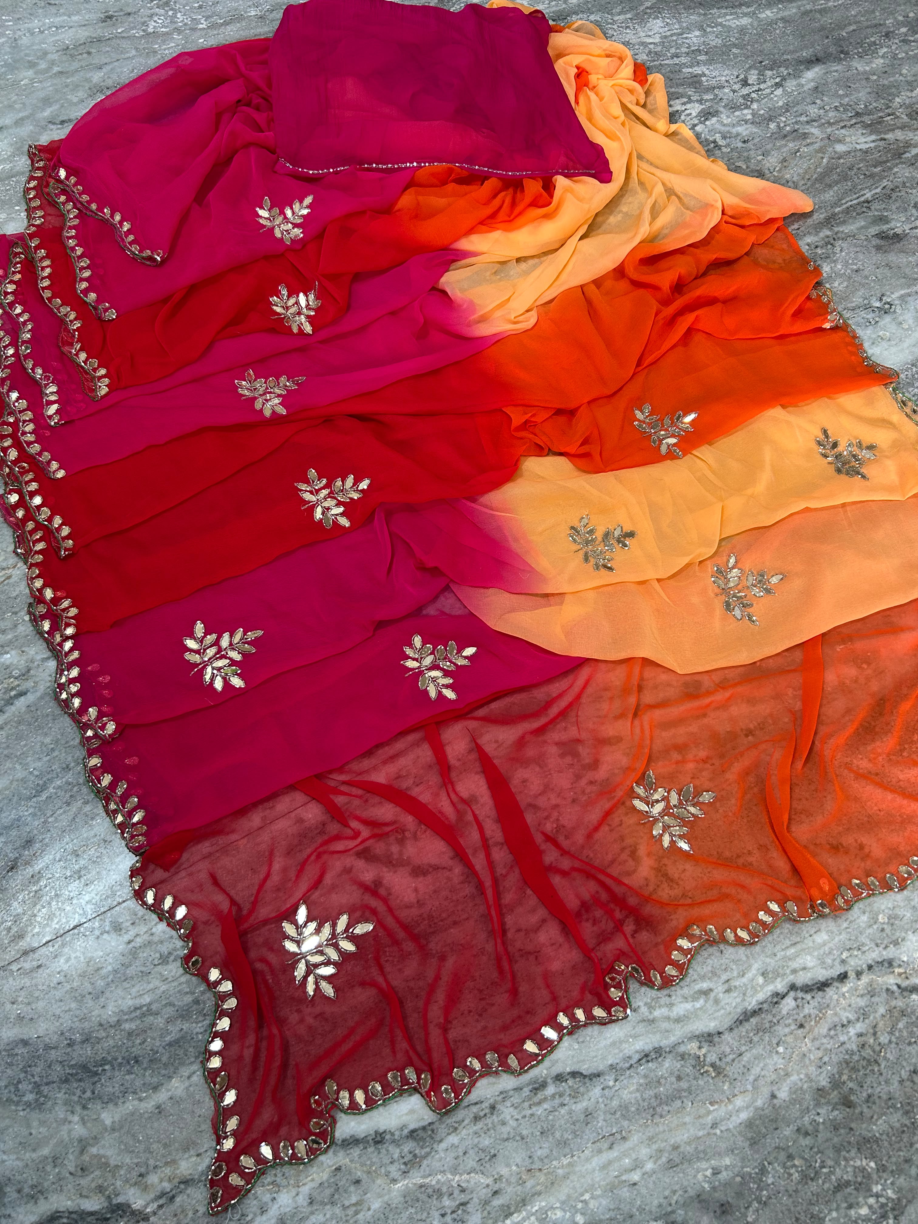 Chiffon multi shaded hand work sarees