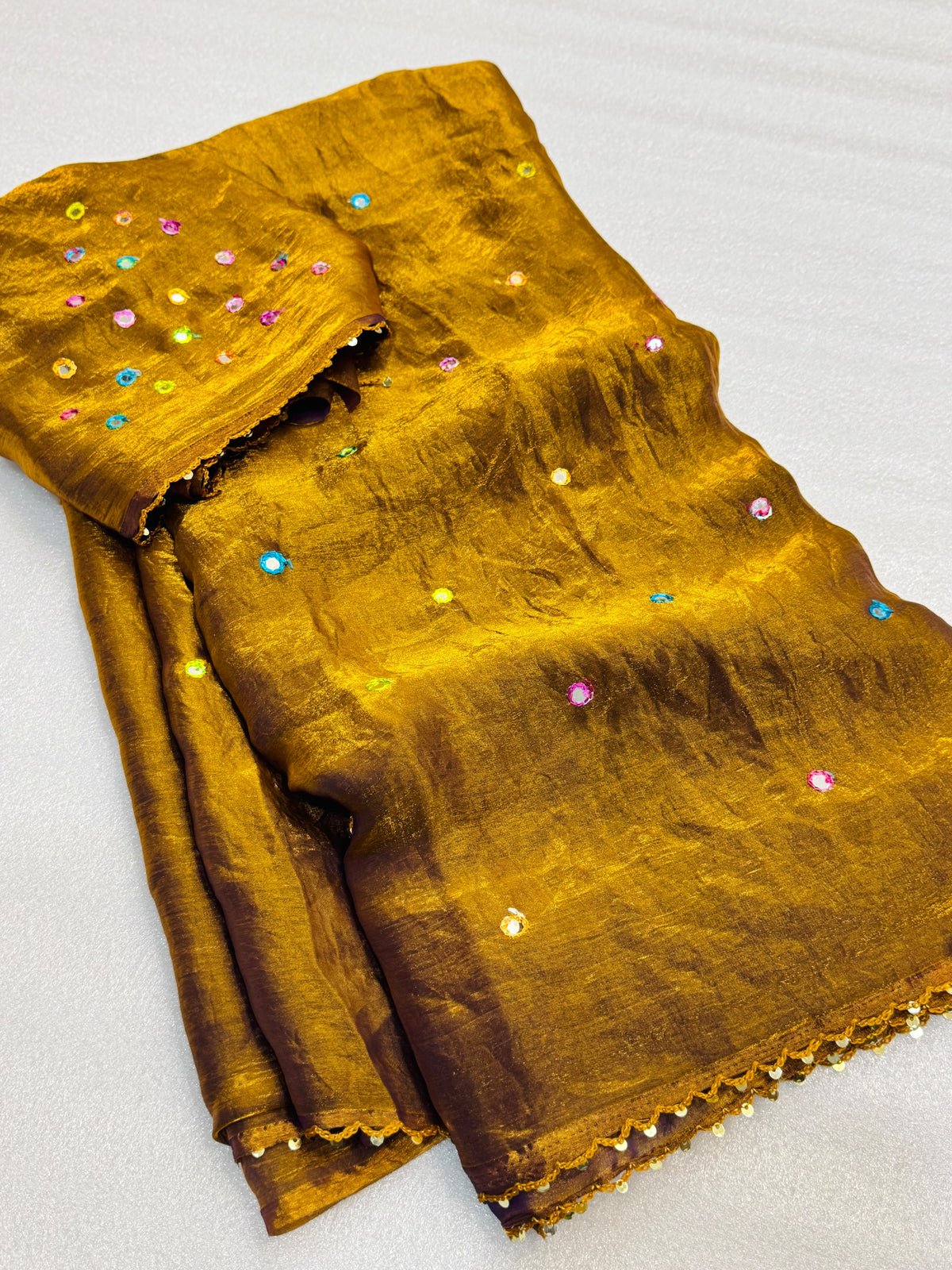Moss space silk arco mirror work saree