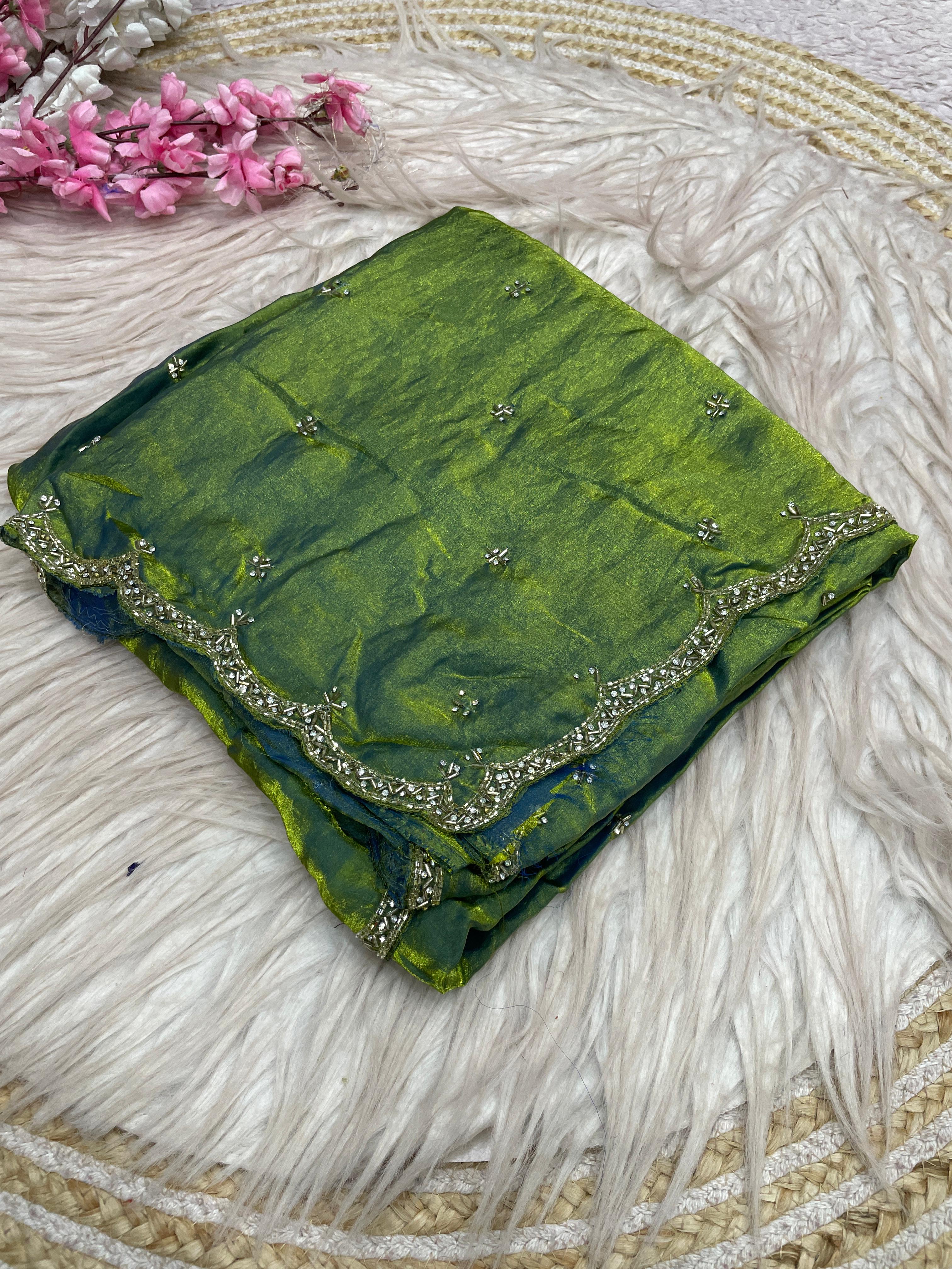 Space silk beads work saree