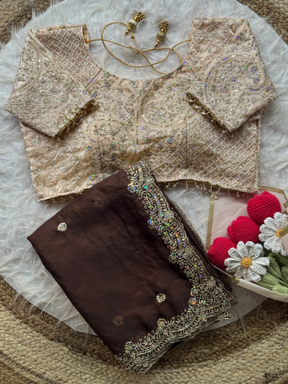 Space silk fully stitched designer blouse with saree