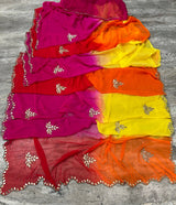 Chiffon multi shaded hand work sarees